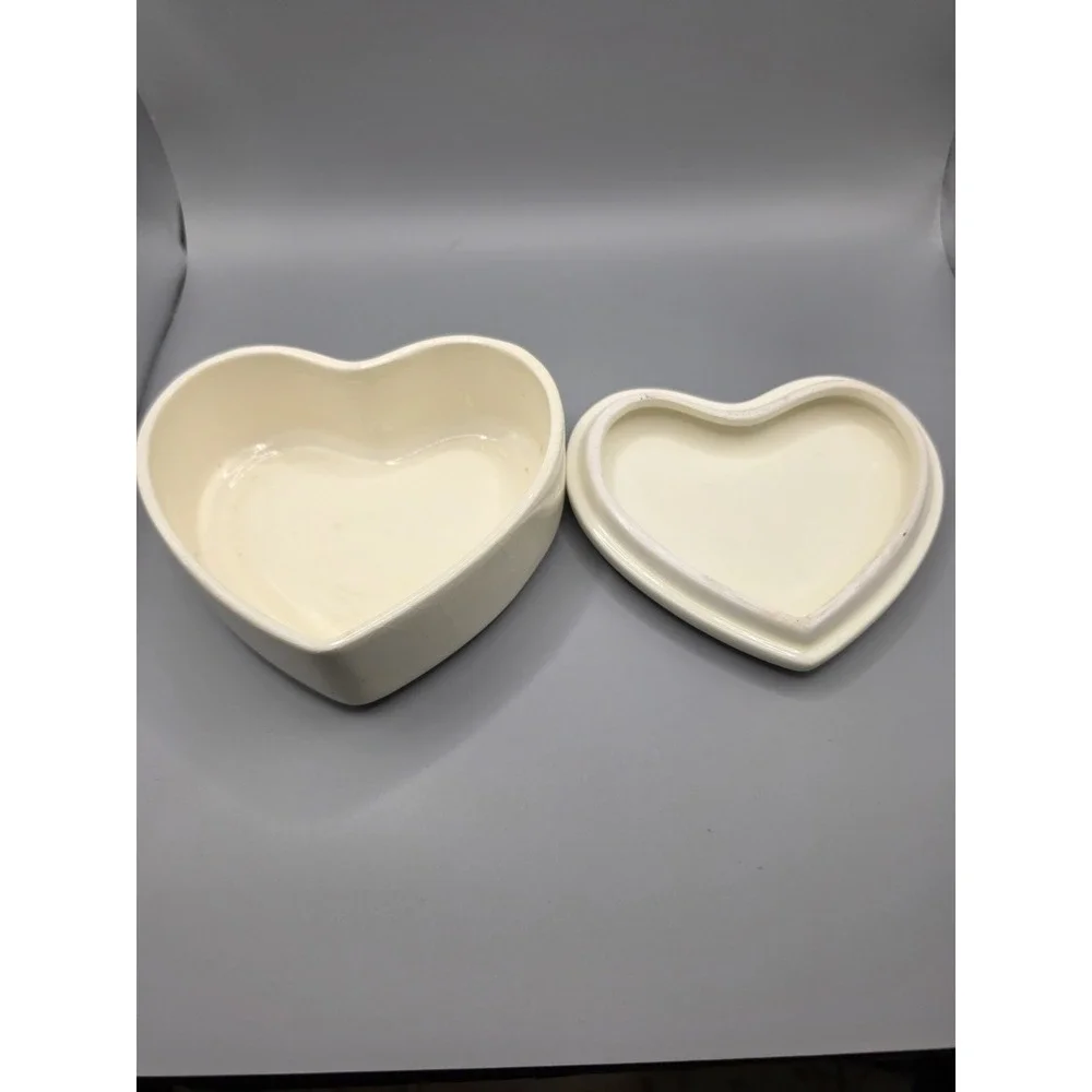 Vintage Tangerine Heart Trinket Box Floral Roses Ceramic Porcelain Made Taiwan